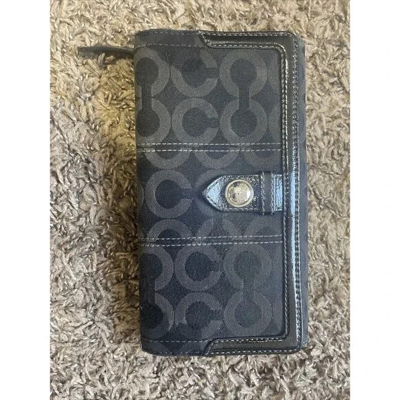 Coach Snap Closure Signature Slim Envelope Wallet Fabric Leather Trim 8x4” (B) - Picture 2 of 9